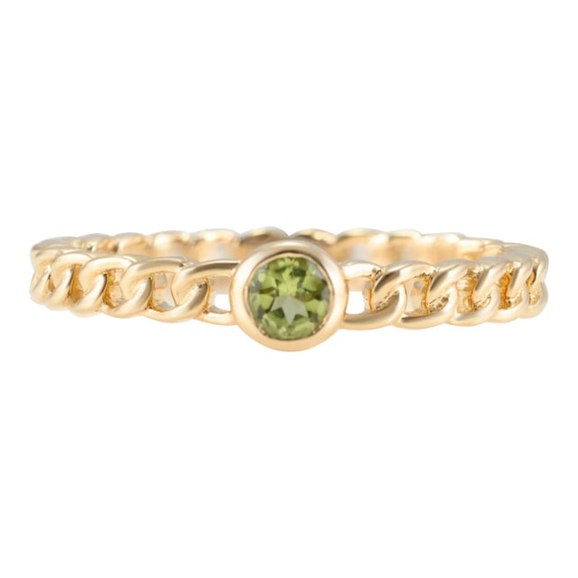 Round Cut Peridot Gemstone Curb Chain Ring Size 7 For Sale