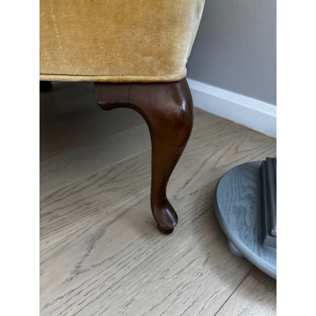 Wood Vintage Drexel Mustard Gold Velvet Wingback Chair For Sale - Image 7 of 12
