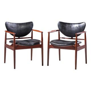 Finn Juhl for Niels Vodder Model Nv-48 Mid Century Danish Teak Lounge Chairs - Pair For Sale