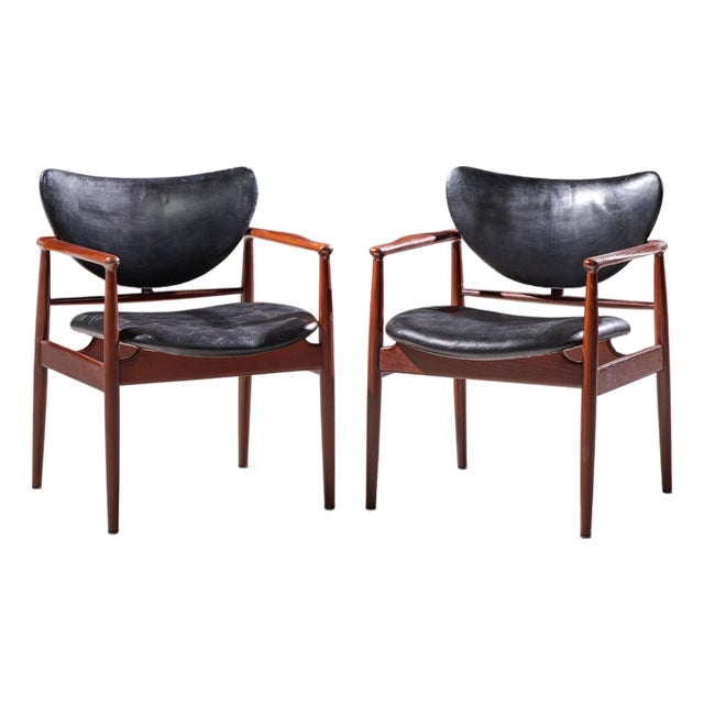 Finn Juhl for Niels Vodder Model Nv-48 Mid Century Danish Teak Lounge Chairs - Pair For Sale