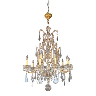 1880s Art Nouveau Maria Theresa Crystal Lustre Brass Glass Chandelier For Sale