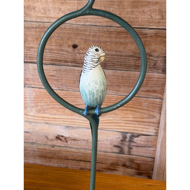 Maitland - Smith Vintage Coastal Regency Verdigris Parakeet Table Lamps With Scalloped Metal Shades-Pair For Sale - Image 4 of 11