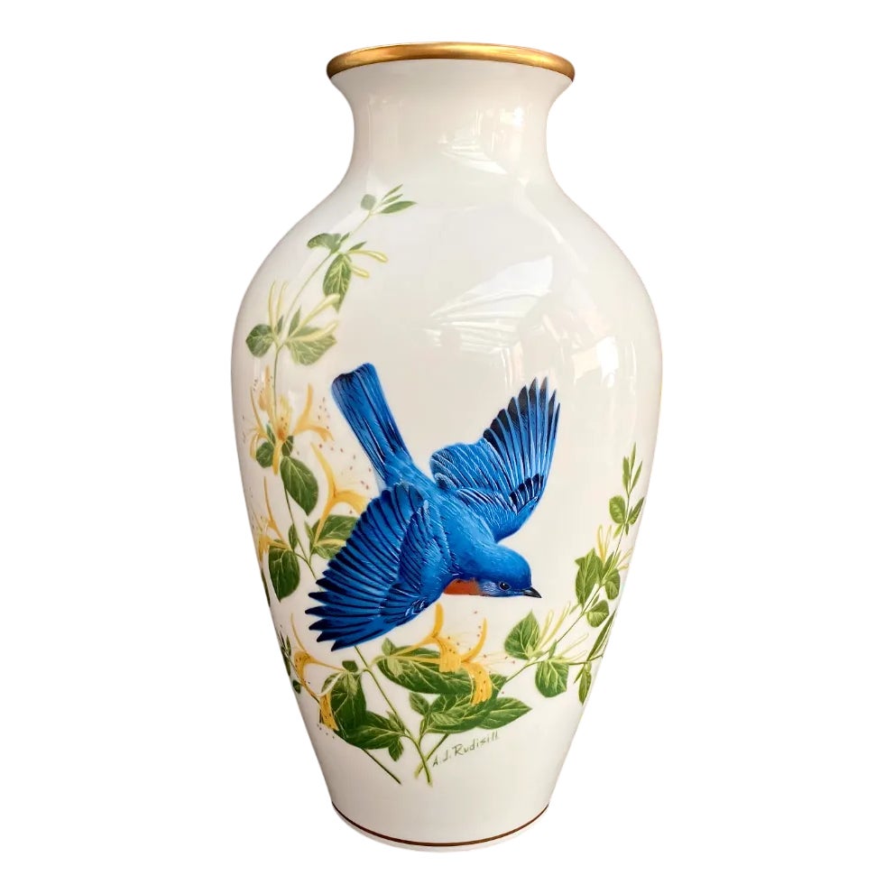Vase Porcelain Franklin Mint the Bluebirds of Summer by A.J.