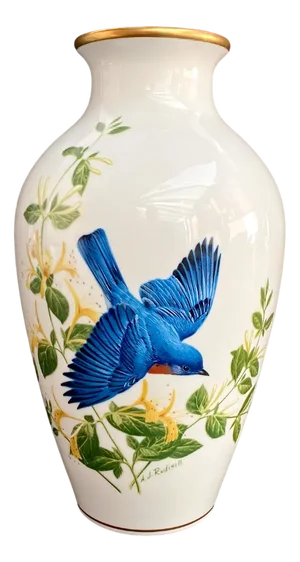 Vase Porcelain Franklin Mint the Bluebirds of Summer by A.J. Rudisill for Franklin Porcelain, 1985