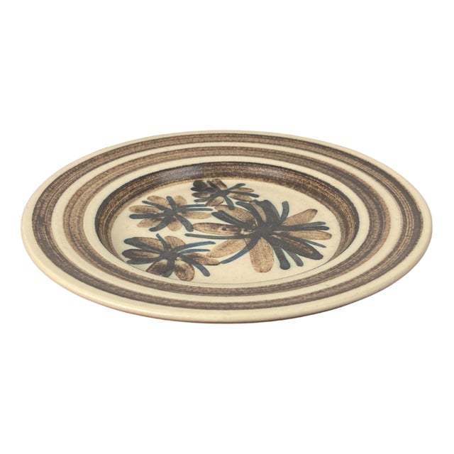 Mid-Century Modern Danish Studio Pottery Wall Plate with Flower Design from Mit Stoneware, 1960s For Sale