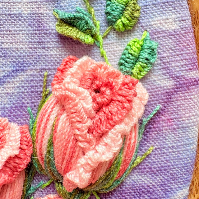 3d Rose Stumpwork Embroidery Art, Framed Botanical Sculpture, Handmade Floral Wall Decor For Sale In Los Angeles - Image 6 of 10