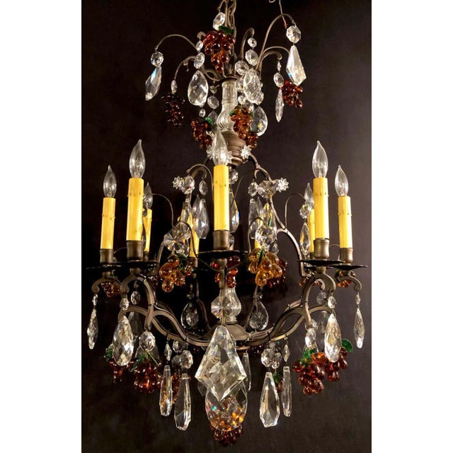 Dark Bronze 9 Lights Chandelier With Crystals and Glass For Sale - Image 4 of 13