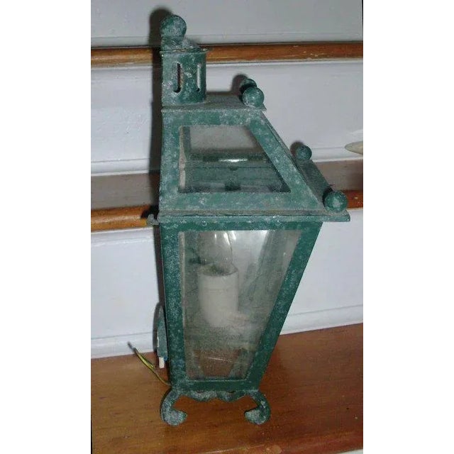 Green Early 20th Century Art Deco Paint Decorated Iron Wall Sconce Lantern For Sale - Image 8 of 9