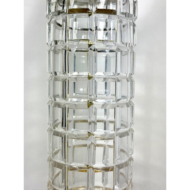 Mid 20th Century Large Signed Dresden Hand Cut Block Crystal and Brass Table Lamp 31 Inch Hollywood Regency For Sale - Image 5 of 14