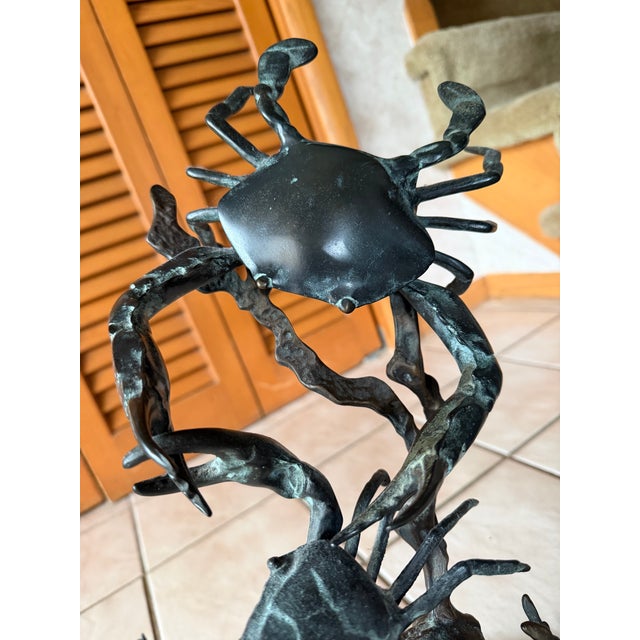 Stone San Pacific International Table Top Brass & Marble Fighting Blue Crab Sculpture For Sale - Image 7 of 11