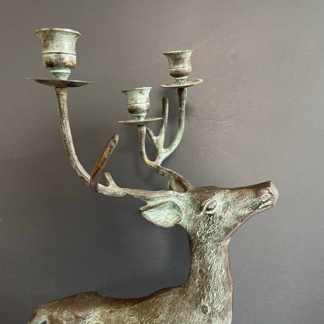 Figurative Mid 19th Century Rustic Bronze Buck Deer Candle Holder For Sale - Image 3 of 6