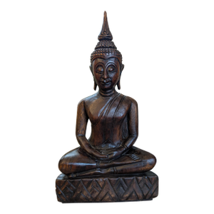 Vintage Hand Carved Wooden Buddha Statue Sculpture Meditation Figure 14” Thai