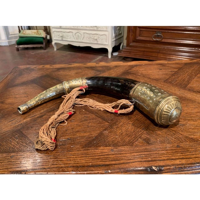 Add a touch of historic character to a study or cabinet with this striking French drinking horn, crafted circa 1850....
