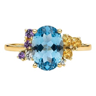 Blue Topaz Multicolor Ring in 14k Gold, Size 7.5 For Sale