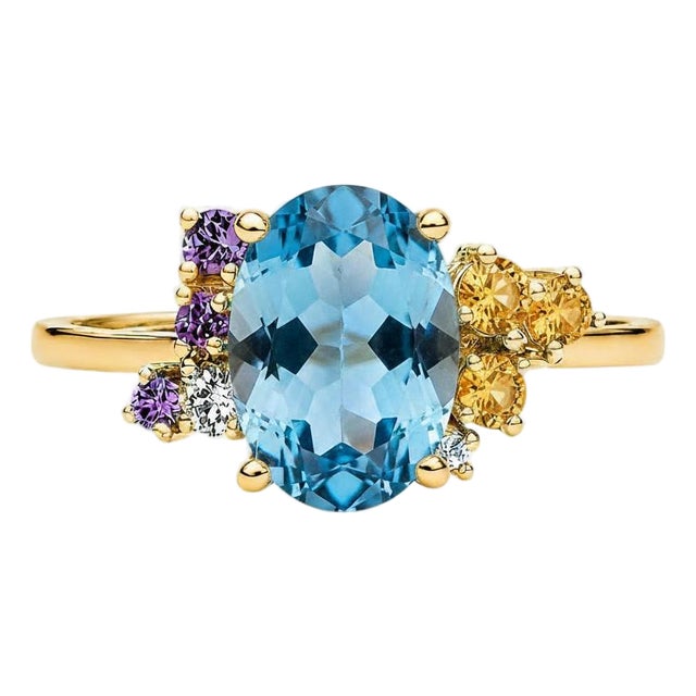 Blue Topaz Multicolor Ring in 14k Gold, Size 7.5 For Sale