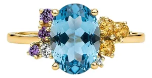 Blue Topaz Multicolor Ring in 14k Gold, Size 7.5