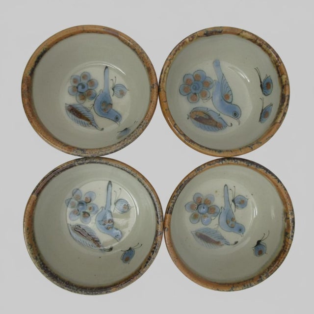 Farmhouse El Palomar Blue Bird Tonala Mexico Ken Edwards Stoneware Pottery Small Bowl Set For Sale - Image 3 of 13