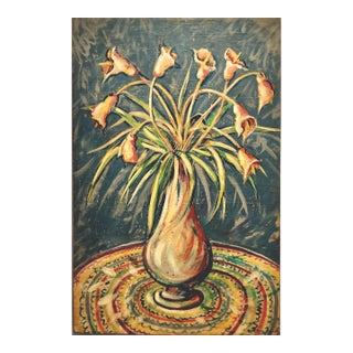 Jacques Lamy Fresco Technique Expressionist Still Life Painting of Calla Lillies For Sale