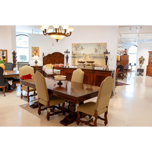 Italian Walnut Extension Dining Table With Inlay For Sale - Image 4 of 4