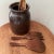 Antique Brown Glazed Stoneware Crock W/Carved Wooden Utensils France For Sale - Image 10 of 12