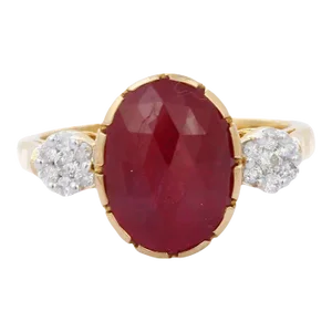 2.92 Carat Red Ruby and Diamond Cocktail Ring in 18k Yellow Gold Size 7