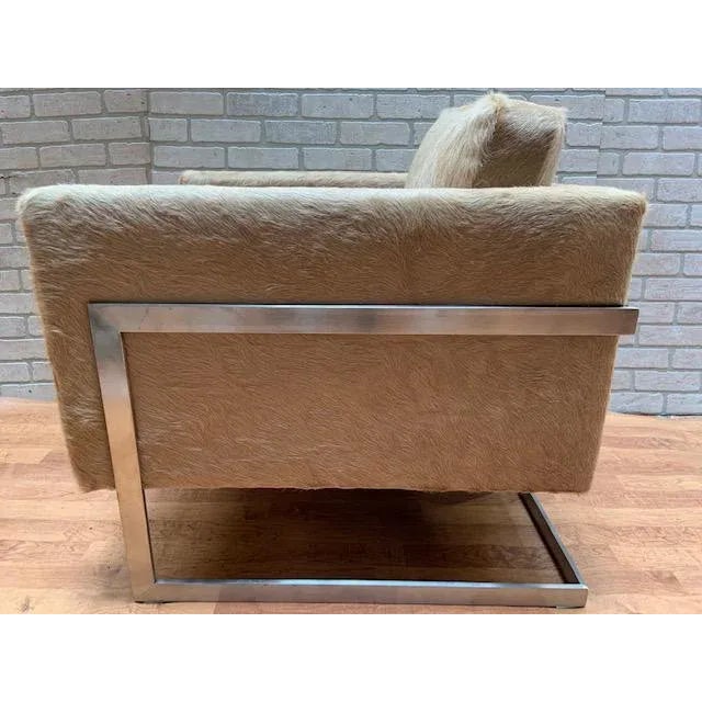 Thayer Coggin Milo Baughman for Thayer Coggin T-Back Lounge Chair Newly Reupholstered in Cowhide For Sale - Image 4 of 13