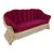 Vintage Coastal Wicker Sofa With Channel-Tufted Cranberry Cushions For Sale