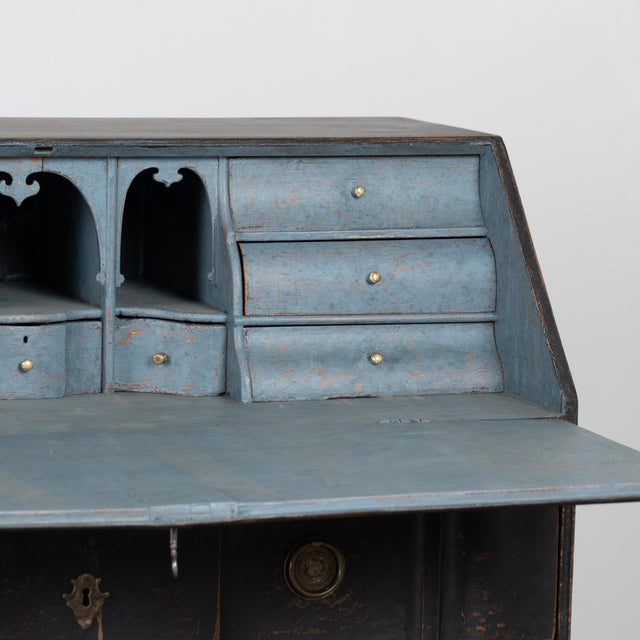 Wood Early 19th Century Danish Black Painted Pine Secretary Bureau For Sale - Image 7 of 14