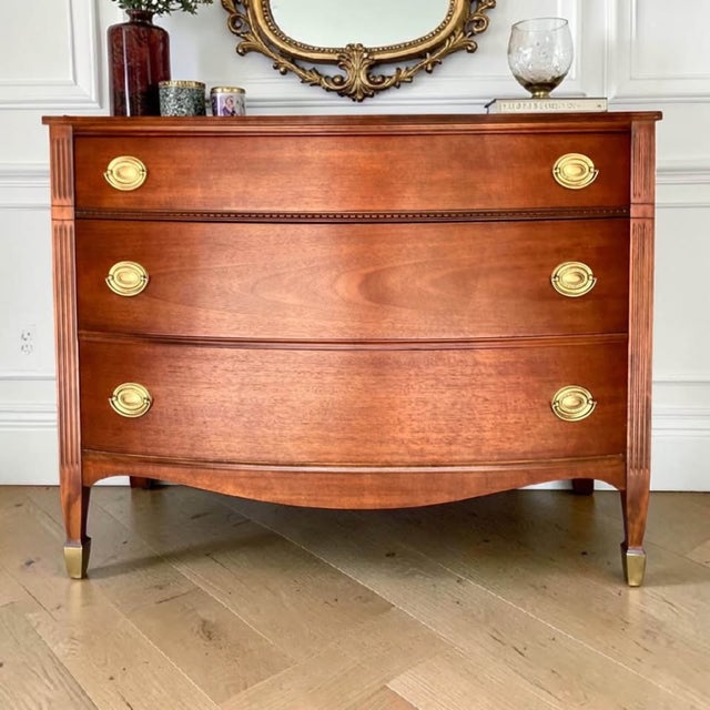 Vintage Federal Revival Mahogany Chest | Serpentine Front | Reeded Columns | Entry, Foyer or Bedroom Storage For Sale - Image 11 of 11