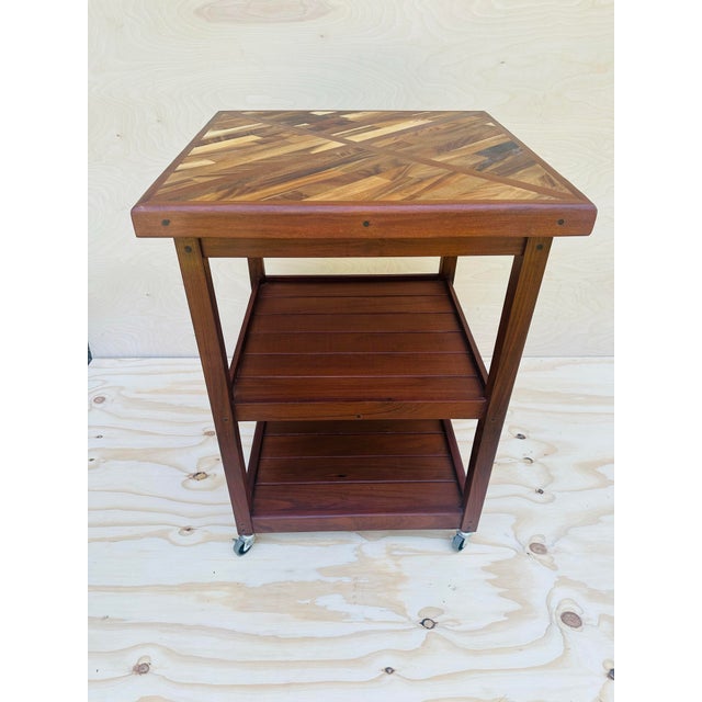 Brown Handcrafted Serving Cart Made of Rare Woods For Sale - Image 8 of 11