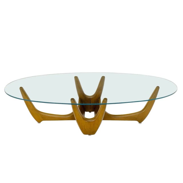 Large Oval Glass Top Solid Carved Wood Coffee Table For Sale - Image 11 of 11
