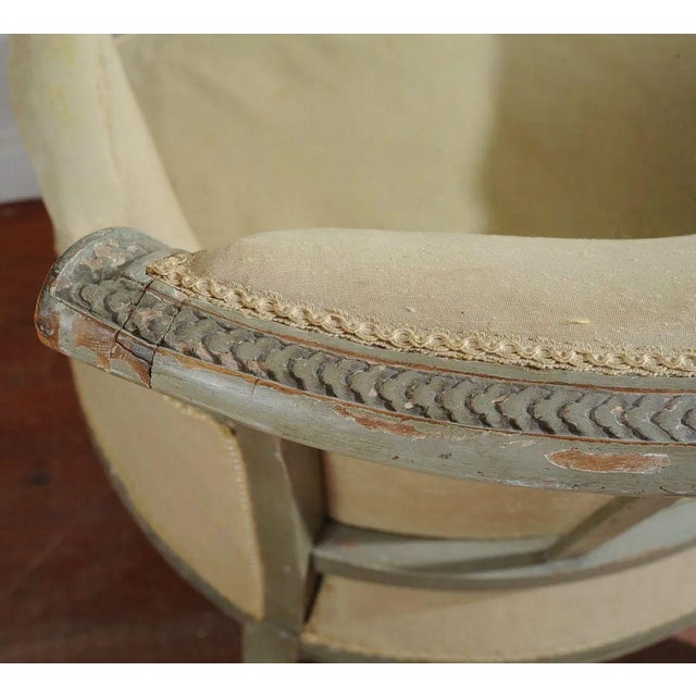 French Antique French Louis XVI Style Painted Bergere a Oreilles For Sale - Image 3 of 7