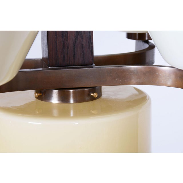 Art Deco Chandelier in Oak, Brass, and Opaline Glass, Czech, 1920s For Sale - Image 6 of 10