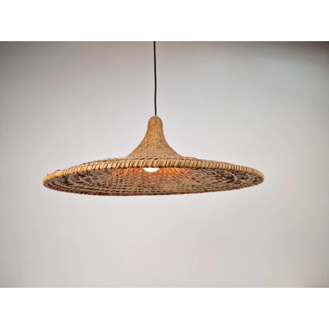 Tan Vintage Rattan & Bamboo Witch Hat Pendant Lamp, 1960s For Sale - Image 8 of 11