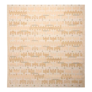 Rug & Kilim’s Scandinavian Style Rug in Ivory and Beige, With Geometric Pattern 3x12 For Sale