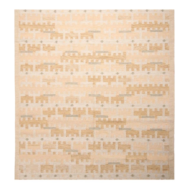 Rug & Kilim’s Scandinavian Style Rug in Ivory and Beige, With Geometric Pattern 3x12 For Sale