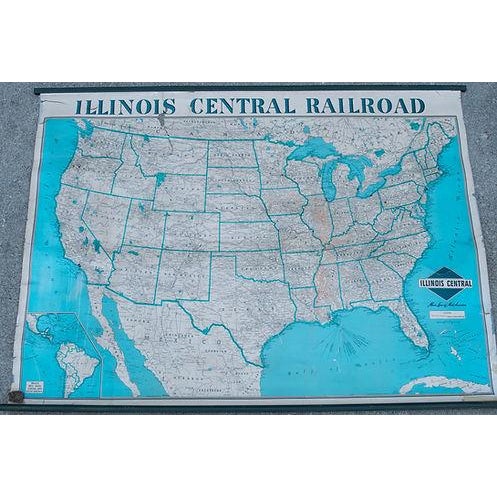 Traditional 1940s Illinois Cental Rail Road Wall Map For Sale - Image 3 of 3