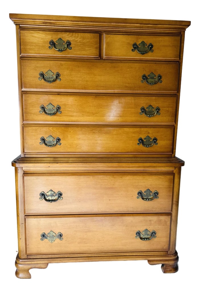 1970s Vintage Vermont of Winooski Solid Maple Dresser/ High Chest