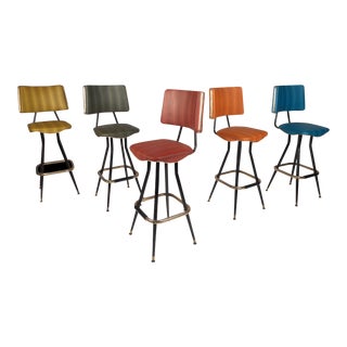 Set of Five Mid-Century Modern Swivel Bar Stools For Sale