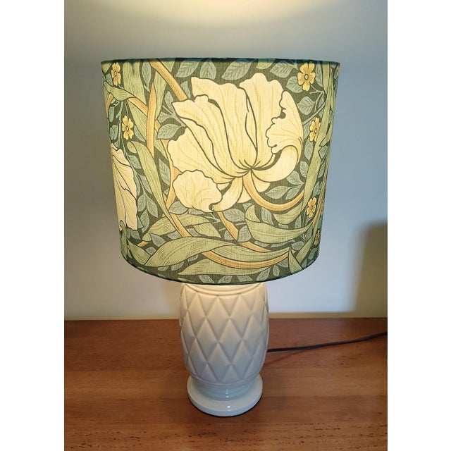 Vintage lamp paired with a new William Morris Pimpernel shade. The lampshade features the iconic tulip leaves and flowers...