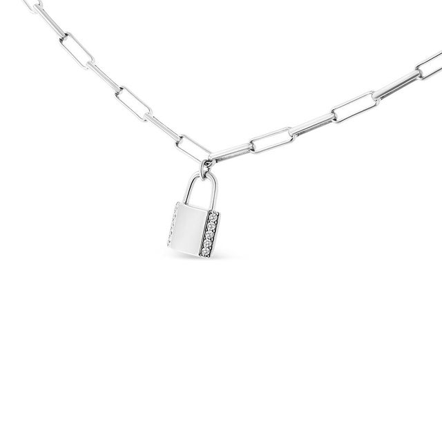 This cute and trendy diamond lock pendant necklace is a beauty made from fine .925 sterling silver. The pendant is in a...