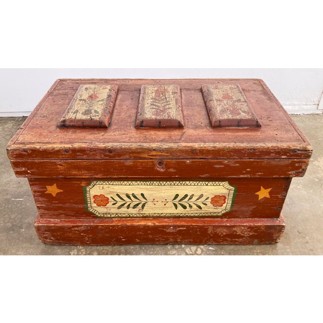 Rustic Antique Hand-Painted Wood Trunk Tool Chest For Sale - Image 3 of 12