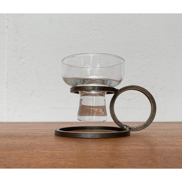 Danish Minimalist Candleholder in Metal and Glass, 1960s For Sale - Image 6 of 15