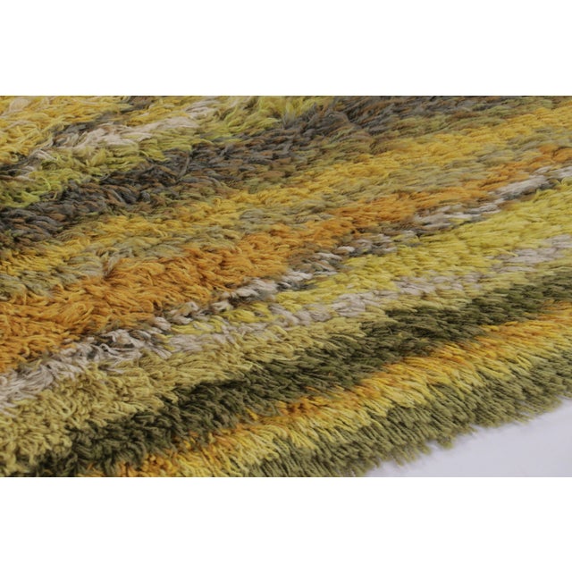 Mid-Century Modern Vintage Swedish Rya Rug in Yellow and Green Geometric Design - Rug & Kilim For Sale - Image 3 of 9