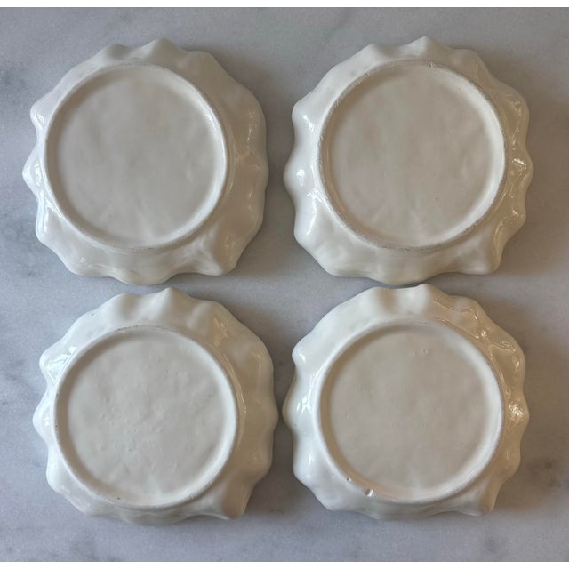 White Set of 4 White Ceramic Cabbage Leaf Plates For Sale - Image 8 of 10