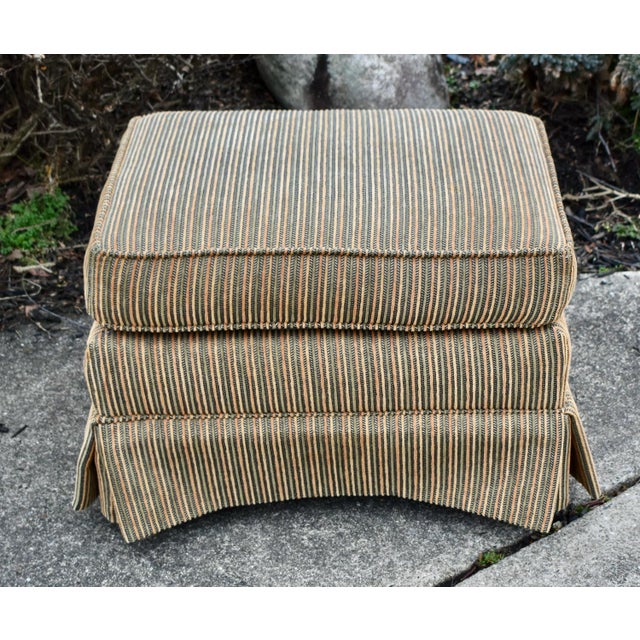 Vintage Ethan Allen Skirted & Pleated Bottom Ottoman W/Herringbone Fabric For Sale - Image 11 of 12