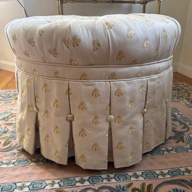 Early 21st Century Napoleonic Golden Bee Tufted Ottoman For Sale - Image 9 of 12