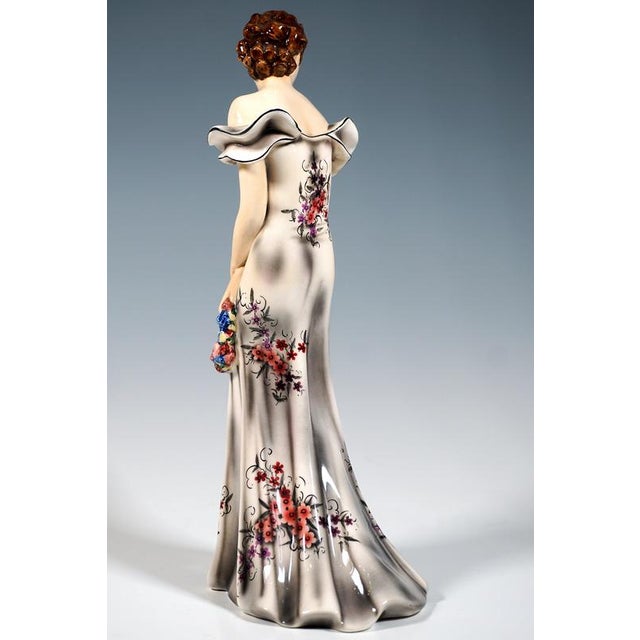 Summer Evening Lady with Wreath of Flowers from Goldscheider, Vienna, Austria, 1939 For Sale - Image 4 of 7