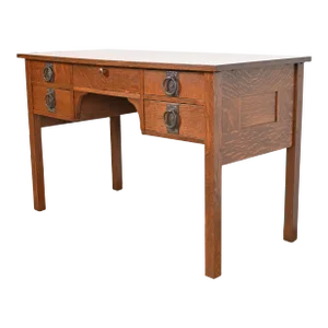 Signed Gustav Stickley Antique Mission Oak Arts & Crafts Desk, Newly Restored