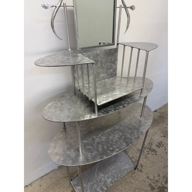 Metal Handcrafted Artisan Entry / Foyer Table or Tall Vanity With Mirror, 1990s For Sale - Image 7 of 18